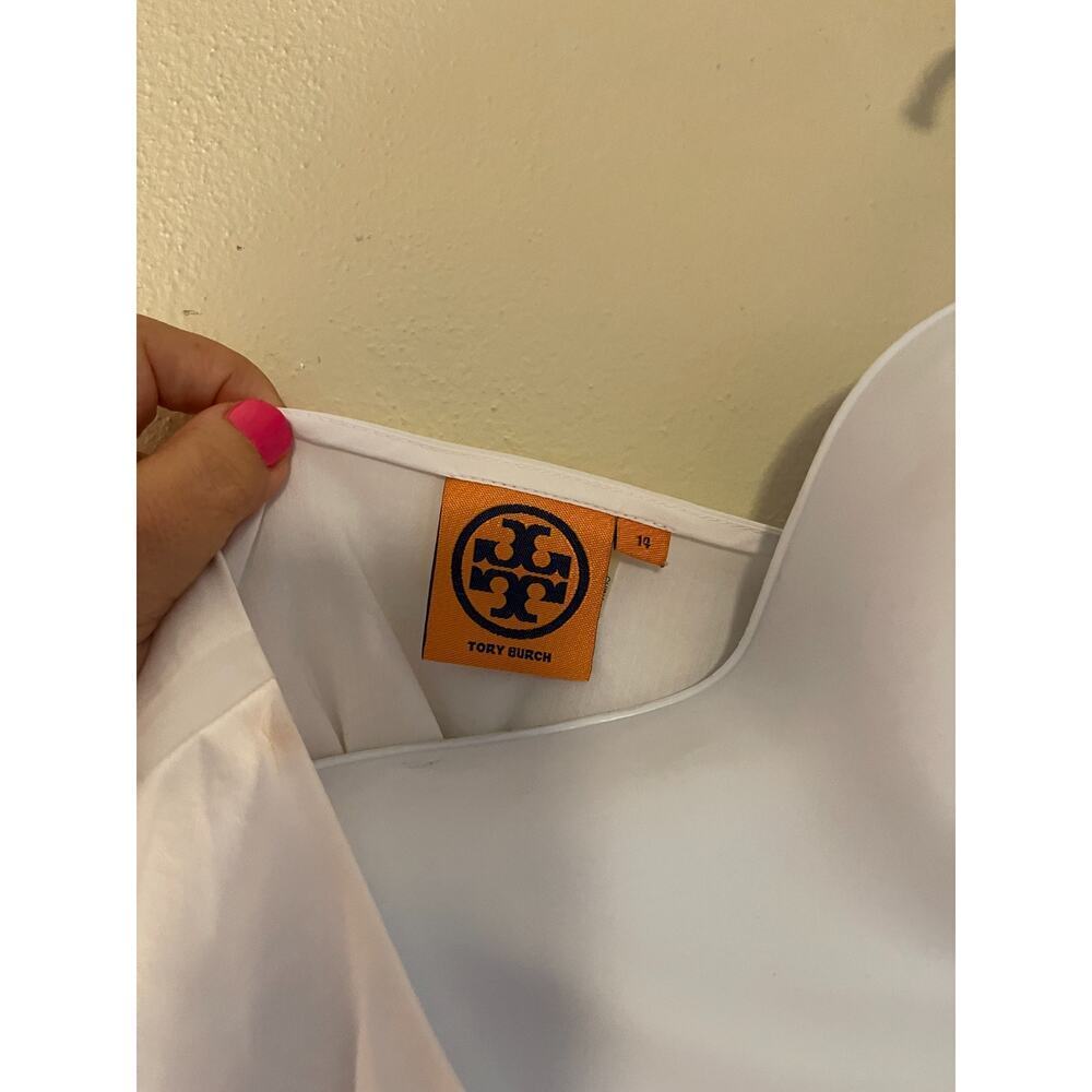 Tory Burch white sleeveless top cotton blend Size 14 Gold button, pleats - Picture 5 of 6